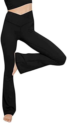 UODSVP женски јога панталони секси јога панталони со висока половината вкрстена широка нога цврста боја вежба јога панталони салата за салата