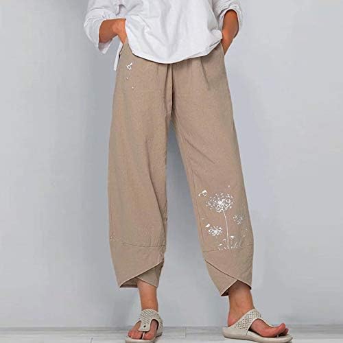 Rongxi постелнина со широки нозе памучни панталони половината, случајни еластични панталони, женски влечење панталони на прв пат