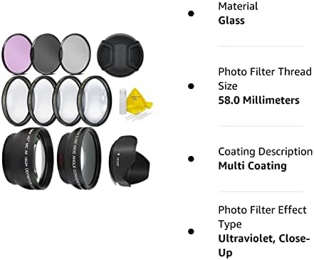Комплет за крајни леќи за Rebel T3, T5, T5i, T6, T6i, T7i, EOS 80D, EOS 77D камери со EF-S 18-55mm II STM леќи-Вклучува: 7PC 58mm филтер сет