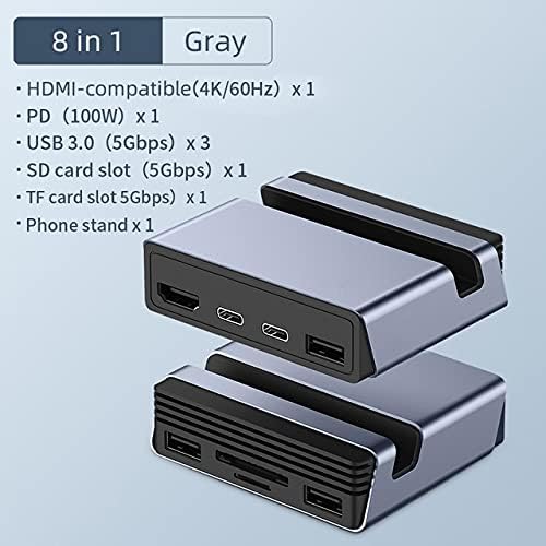 MBBJM USB C Hub Type-Cocing Station Type-C до 4K-компатибилен PD SD/TF читач на картички RJ45 држач за држач на телефон