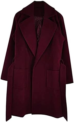 Волна палта жени елегантна кардигани тенок јакна со појас лапел мода надворешна облека Основни јакни со џебови