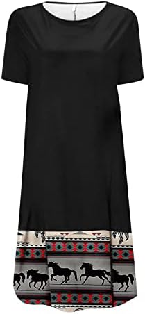 JJHAEVDY женски печатени ретро -обични кружни вратови кратки ракави се вклопуваат и пламен фустани пуловер лабава лабава должина