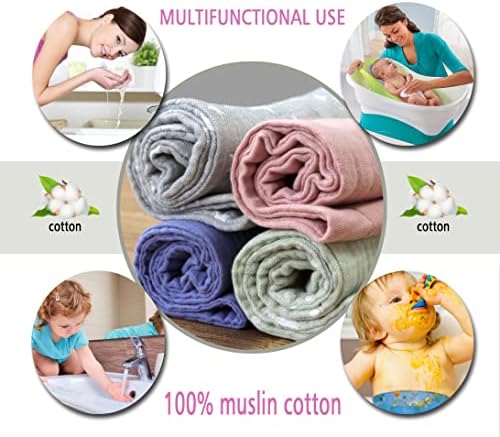 Муслин Бурп крпи- 8 слоеви Дополнителен абсорбент, Муслин памук за вашето бебе- 4 пакувачки крпа, биб, мијалник, новороденче- мека, абсорбента и дополнителна долга