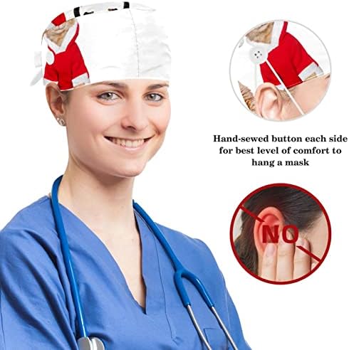 Медицински капачиња прилагодливо работно капаче со копчиња и лак за коса, слатки Божиќни мачки