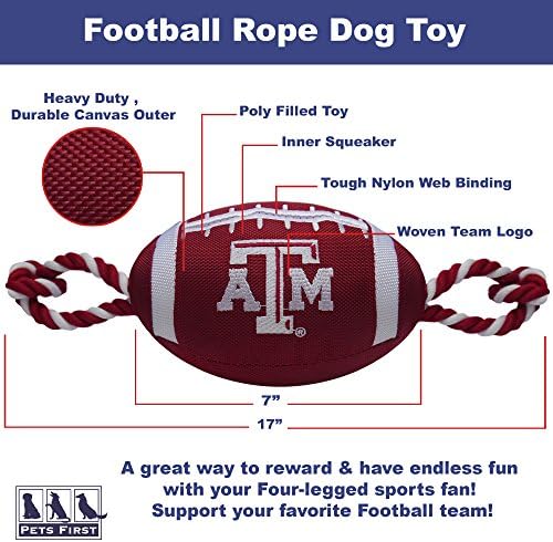 Миленичиња прва NCAA TEXAS A&M Aggies Фудбалска играчка за кучиња, тешки квалитетни најлонски материјали, силни влечни јажиња, внатрешен