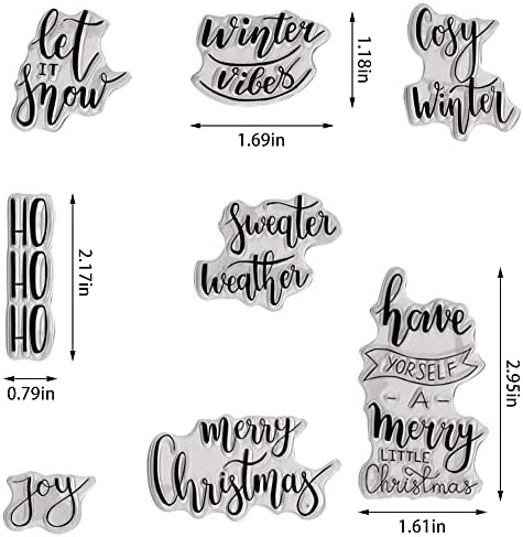 Hying весели Божиќни зборови јасни марки за правење картички, оставете ги снежни букви транспарентни гумени марки Божиќни зборови порака за печат за печат за изработ
