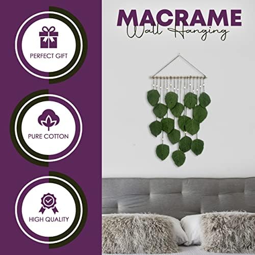 Комплети за MacRame за почетници за возрасни - комплет за висина на wallидот Macrame со 2 зелени жици на Macrame 3MMX180ARD - Вклучен чешел, стап, дрвени мониста, лента и благодарност з?