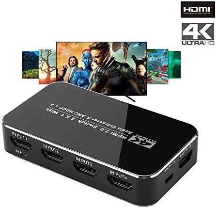 4K HD HDMI прекинувач, Fhong 4 порти 4K x 2K HDMI 2.0 прекинувачи за центри за прекинувачи со IR безжичен далечински управувач, за Mackbook HDTV лаптоп Xbox 360 PS4