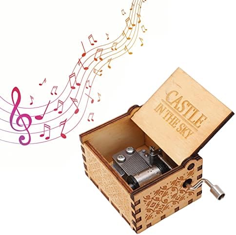 Okuyonic Hand Crank Music Box, Hand Crank Retro Style Castle на Sky Sky Environment Protection Wood Music Box за давање подароци