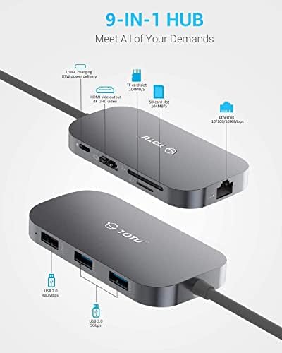 ТОТУ 9 ВО 1 USB C Центар СО 4K HDMI, 1000mbps Етернет &засилувач; 8 во 1 100W 4K HDMI USB C Центар