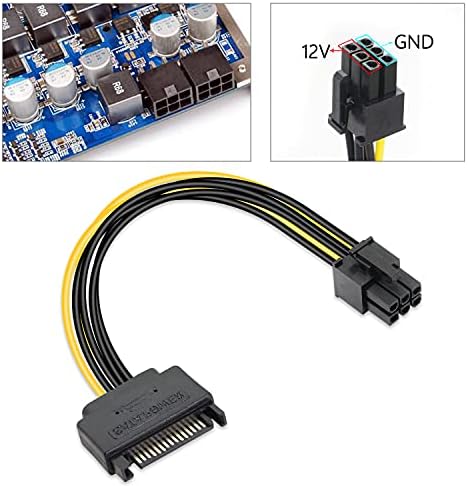 Gelrhonr SATA до 6 PIN PCIE POWER CABLE, SATA 15 PIN MALE MALE TO 6 PIN PCI EXPRESS GRAPHICS ВИДЕО КАТЛЕН КАБЕЛ за домаќин и графичка картичка-8inch