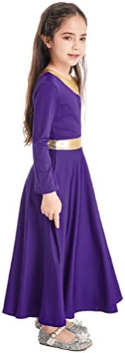 Аислор девојки руфле металик златна боја блок пофалби танц фустан лирски поклон танц туничен фустан долг фустан танцувачка облека