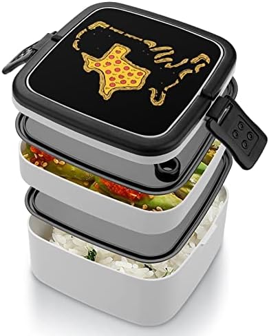 Тексас Пица Бенто Кутија Двослоен Се-Во-Едно Редење Ручек Контејнер Со Лажица За Пикник Работа Патување