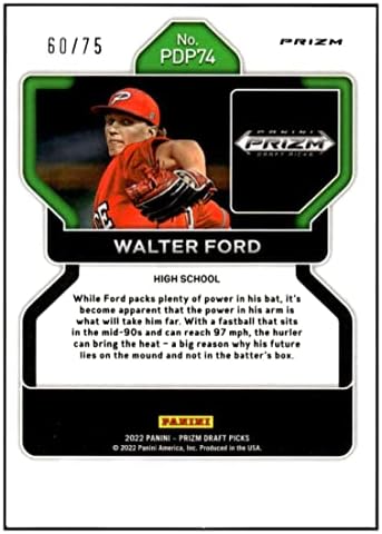 Walter Ford RC 2022 Panini Prizm /75 Draft Picks Lime Green 74 Rookie NM+ -MT+ MLB Бејзбол