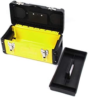 Инженер за X-Dree Пластичен метал 2 слоја хардверска алатка кутија црна жолта (инженер пластичен метал 2 слоја хардвер Caja de Herramientas