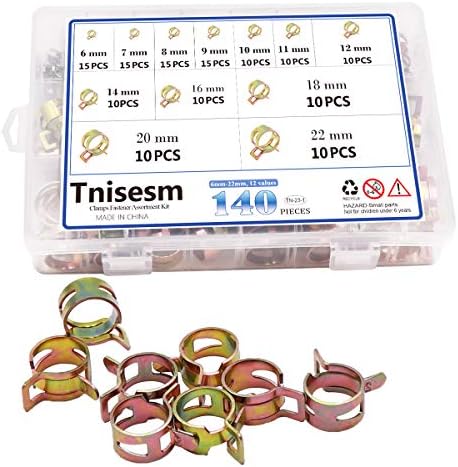 TNISESM 140 парчиња 12 вредности 6-22mm пролетен опсег тип на цевка за цевки, цевка за воздушно црево цевка за вода цевка цевка за гориво