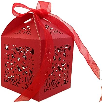N/A 50pcs шуплива роза цвет Податоци за подароци бонбони кутии со лента за свадбени венчавки за свадбе