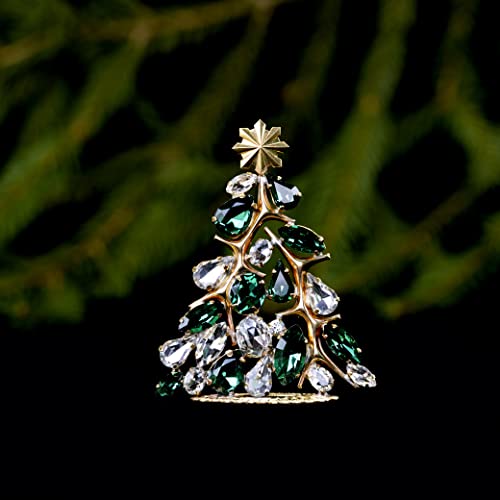 Сјајно златно дрво, импресивно сјајно златно маса врвна новогодишна елка, рачно изработена со јасни и зелени украси за украси на ригистони, преполн со спектакуларн