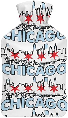 Знаме на Чикаго-03 Печатено шише со топла вода со мека кадифен капаче рачна топла гумена вода торба за вбризгување 1000 мл
