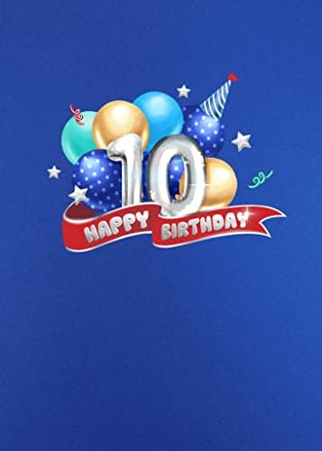 Лииф сини балони Среќна 10 -та роденденска картичка | 3Д поздрав се појави картичка на Birtday за 10 yeas Old Boy, Son, внук,