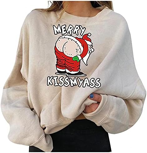 Icodod женски плус големина Божиќ пулвер качулка Снежен човек печати врвови со необични кошули со џемпери за џемпери од карневалска блуза џемпер