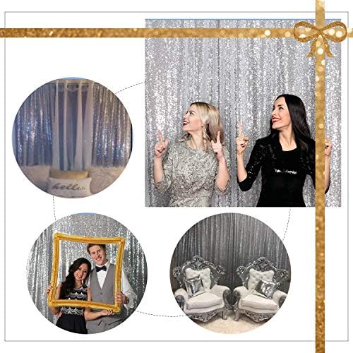 Juya Delight 6ft x 8ft Silver Sequin Curntrop Curne for Party Wedding Photography