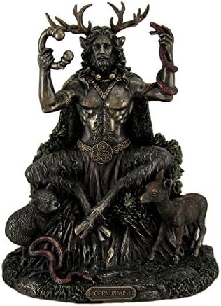 Статуи за смола од веронезе, Цернунос Селтик Рог Господ на животни и статуа на подземјето 9 инчи 7 x 8,75 x 5,5 инчи бронза
