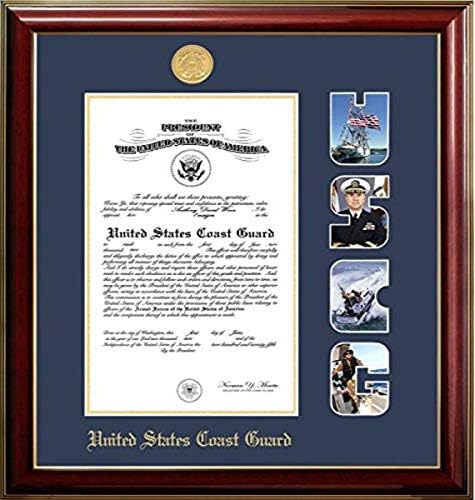Слики во кампусот CGCCL001S11X14 Класична рамка на сертификатот на крајбрежната стража со златен медалјон и снимки од снимки, 11 x 14