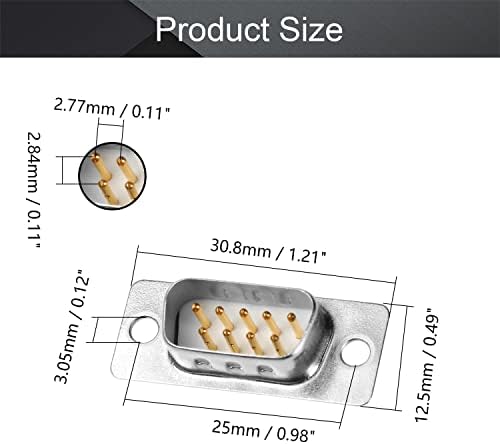 Fielect D-Sub Connector Male Plug 9-Pin 2-Row Termin Terminal Termaint Suckout Tymer Type за механичка опрема CNC компјутери бел пакет од 8