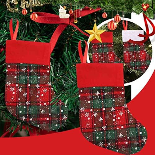 Божиќни чорапи за подароци торби бонбони чорапи чорапи торби со снегулки карирани карани држачи за дрва за држење керамички гноми украси за дома