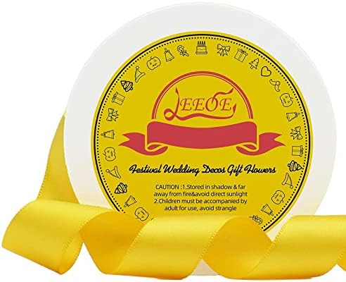 Leeqe двојно лице со пченка жолта сатенска лента 7/8 инчи x 25 јарди полиестер пченка жолта лента за завиткување на подароци многу погодни за украси за покани за свадби и