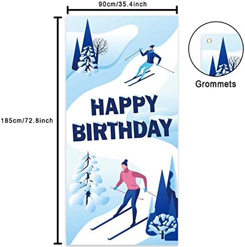 Скијање Среќен Роденден Банер Позадина Позадина Спортски Ски Сноуборди Тема Декор Украси За Скијач Зима Божиќ 1 Роденден Бебе