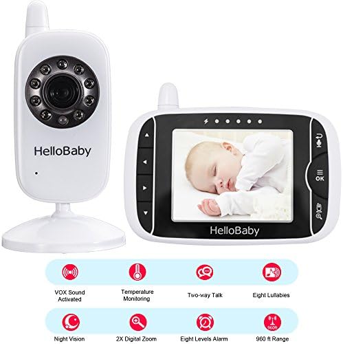 Здраво бебе 3.2 Инчен Видео Бебе Монитор Со Ноќно Гледање &засилувач; Сензор За Температура, Двонасочен Систем За Разговор