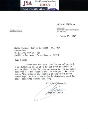 Генерал џејмс Гевин Јса Коа Рака Потпишан 1963 писмо 82 Воздухопловна Автограм-Колеџ Намалување На Потписи