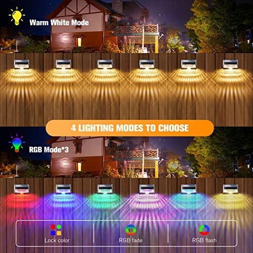 Aulanto Solar Fence Lights, 8 пакувања водоотпорни соларни wallидни светла со режим RGB и топло бело, 2 ефект на осветлување Декоративни градинарски