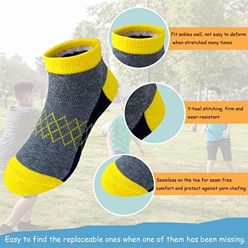 Tsmollyu 12 пара момчиња чорапи Полови перничиња со ниско сечење на глуждот Атлетски памучни чорапи за мали големи деца на возраст