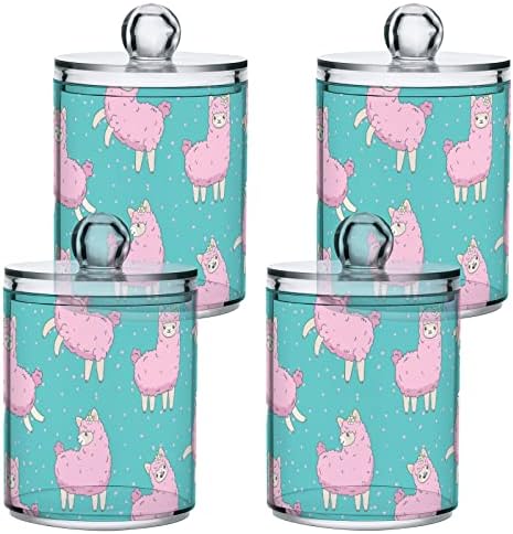 Yyzzh Pink Fluffy Llama Alpaca Blue Polka Dot Model 4 Pack QTIP држач за држач за памук за памучни плочи од памук, конец од