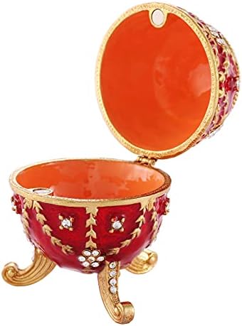 Qifu Faberge јајце во стилот на јајцето, насликана црвена емајлирана кутија за накит со шарки со декоративен уникатен подарок за украс