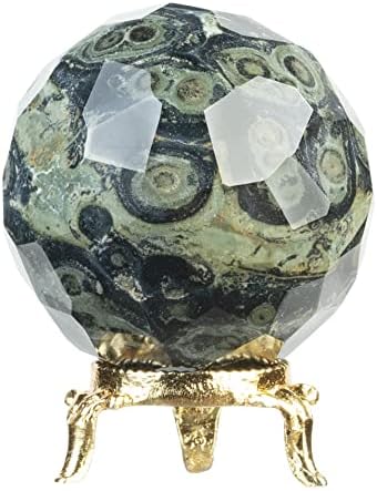 Златен пирит, Камбаба, везинијанит Дијамант исечена камена сфера со метална штанд Сфера Сфера заздравување на топката скулптура фигура за фенгшуи дивинација за Но