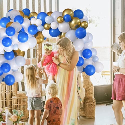 Морнарица сини балони 143 парчиња, 5+10 инчи правливи кралски сини метални злато бело латекс балони лак за лакови за бебиња туш