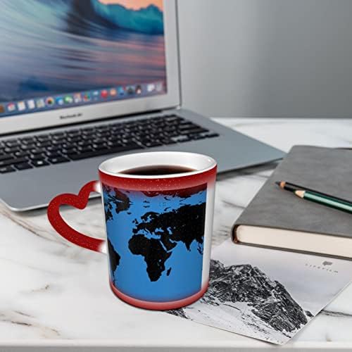 Moliae Светска мапа печатена чаши топлина чувствителна боја Промена на керамичко кафе, чаша за чај од млеко, роденденски подарок за одмор