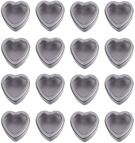 ВИКАСКИ 12 парчиња Метални Калапи Во Форма На Срце Сребрена Празна Кутија За Бонбони Калај За Складирање Подароци Со Јасен Прозорец За