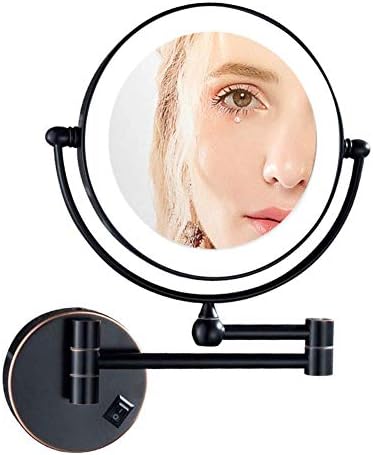 Огледало за шминка монтирано со wallид со светла и зголемување, огледало за шминка за бања, двострана проширување, вртење од