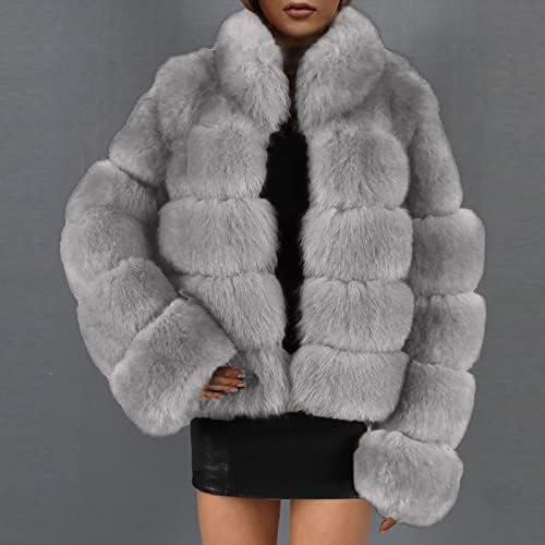 Женски зимски густо руно јакна палти Обични бушави палто дами цврсти долги ракави отворени предни кардигански јакна врвот