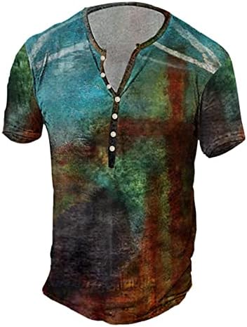 Xxbr mens henley кошули 3D ретро потресен светски мапа за печатење копче v вратот на вратот на летото кратка кошула за обична плажа