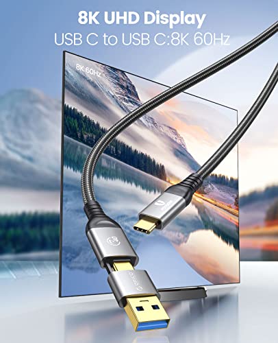 ОРИКО USB 4 Кабел 100w Полнење, USB C ДО USB C/USB Кабел 2 во 1, 40GBPS USB C Кабел За Податоци СО Ремен, 8K@60hz Излез Тип C Кабел Компатибилен