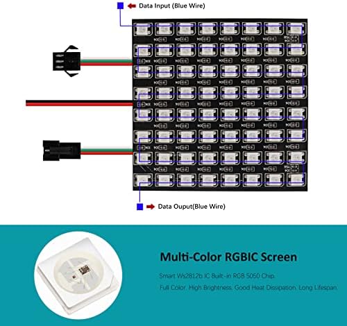 HJHX 2pcs Ws2812b 8x8 LED Матричен Панел, 64 Пиксели Поединечно Адресабилен Флексибилен Led Панел, Програмабилен RGB 5050smd Дигитален Led Дисплеј Екран За Arduino, малина pi, Слика Видео П?