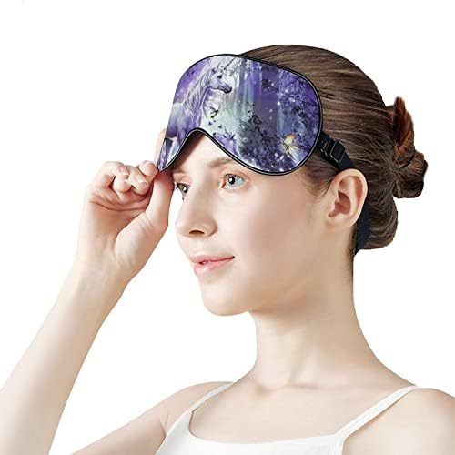 Магичен еднорог печати маска за очите, блокирајќи ја маската за спиење со прилагодлива лента за работа за смена за спиење