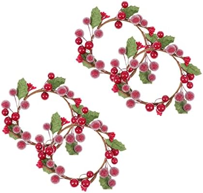 Ангоили 4 парчиња Божиќни Прстени За Свеќи Вештачка Снежно Црвена Бери Венци Од Венци За Свеќи За Божиќ Декорација На Масата За Божиќна Вечера