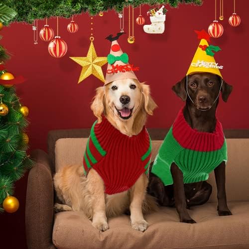 Junebrushs 4 пакувања кучиња Божиќни џемпери, Божиќни кучиња одмори џемпери кученце облека куче Божиќна облека зимско топло милениче Дедо сноумен ирваси снегулка џемпе